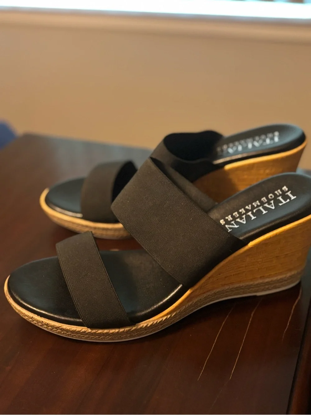 Italian Shoemakers Black Espadrille Wedge Slide Sandals